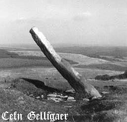 A standing stone on Cefn Gelligaer ridge, Glamorganshire