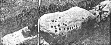 The South-eastern cup-marked boulder at the Crick Barrow, with 23 cup-marks