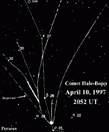 Comet Hale-Bopp's two tails as sketched on April 10th 1997