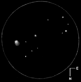 Sketch of the telescopic view of Comet Hale-Bopp on 9th June 1996