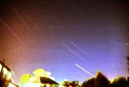 Jupiter and star trails in a long-exposure photograph taken in May 1990