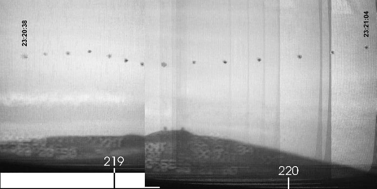 Montage showing the Nellis UFO flying in front of the distant mountain range at the start of the S-30 footage
