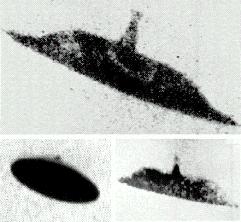 (Upper) the Rouen flying disk and (Lower) two views of the McMinnville flying disk